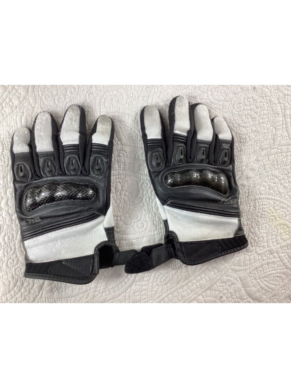Bilt Carbon Knuckle Motorcycle Gloves Black/White Leather Mesh Protective Gear*L